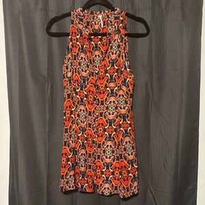 Free People Orange/Blue Floral Abstract Mini Tank Dress Women’s Size 4- Small